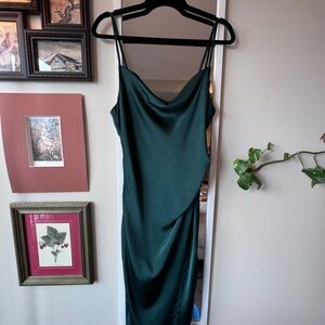 re:named Emerald Green Satin Cowl Midi Dress